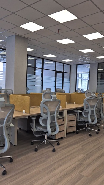 Фото Горчичный акцент в графичном интерьере с перегородками NAYADA